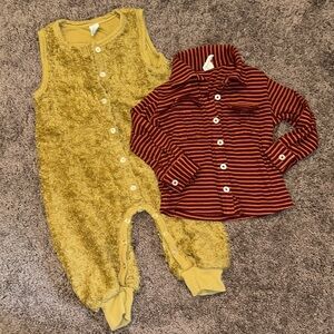 Kate Quinn boys 18/24m Sherpa jumpsuit and striped ribbed western shirt bundle